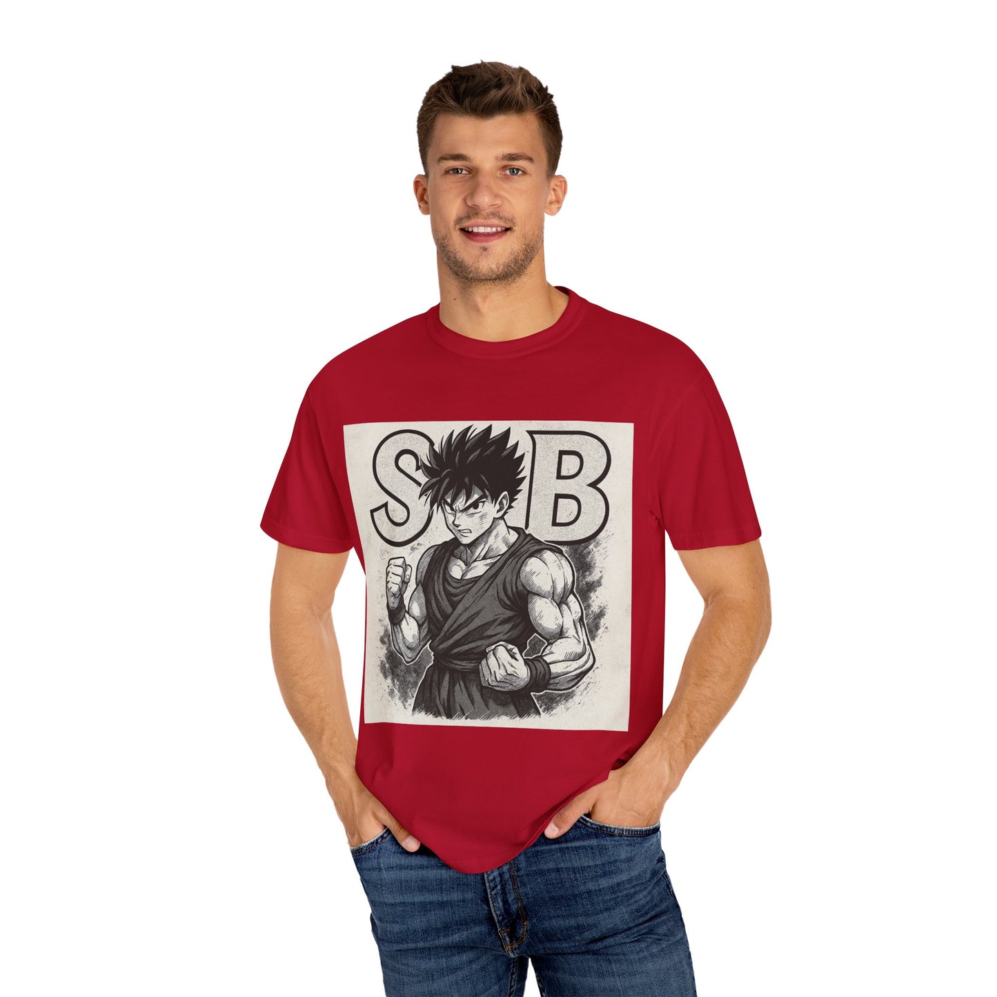 Garment-Dyed T-shirt with Fighter Graphics, Unisex Activewear, Anime-Inspired Tee, Gift for Fans, Casual Streetwear