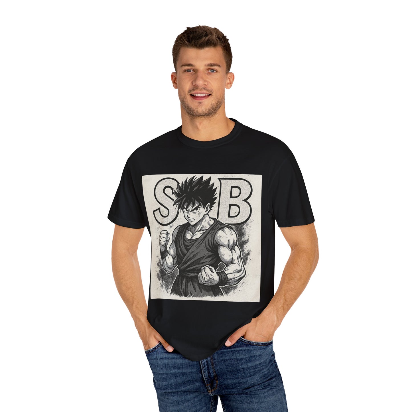 Garment-Dyed T-shirt with Fighter Graphics, Unisex Activewear, Anime-Inspired Tee, Gift for Fans, Casual Streetwear