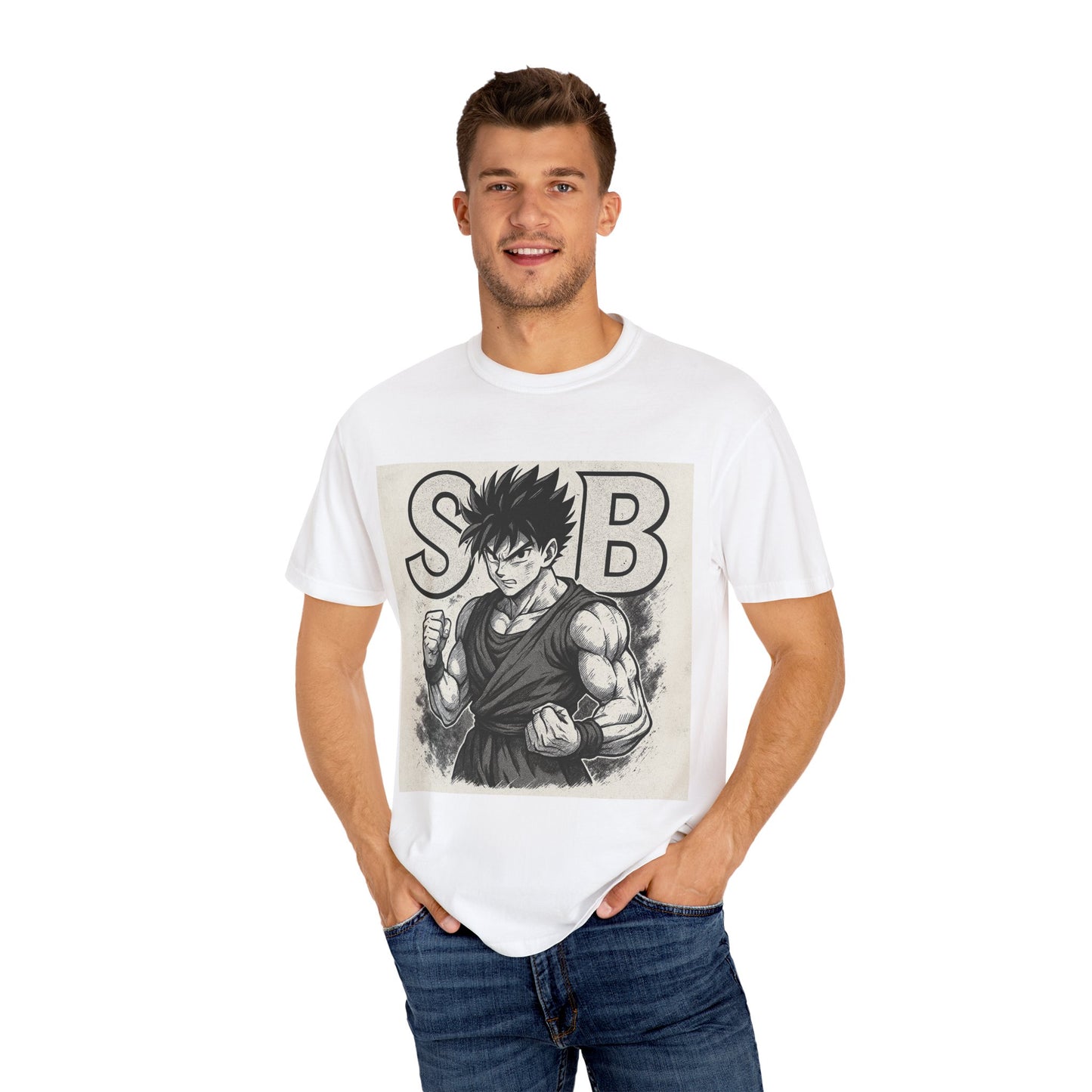 Garment-Dyed T-shirt with Fighter Graphics, Unisex Activewear, Anime-Inspired Tee, Gift for Fans, Casual Streetwear