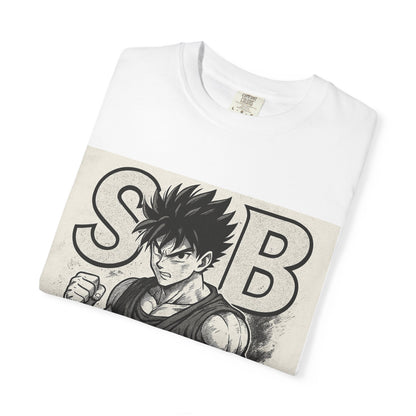 Garment-Dyed T-shirt with Fighter Graphics, Unisex Activewear, Anime-Inspired Tee, Gift for Fans, Casual Streetwear