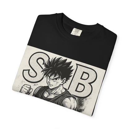 Garment-Dyed T-shirt with Fighter Graphics, Unisex Activewear, Anime-Inspired Tee, Gift for Fans, Casual Streetwear